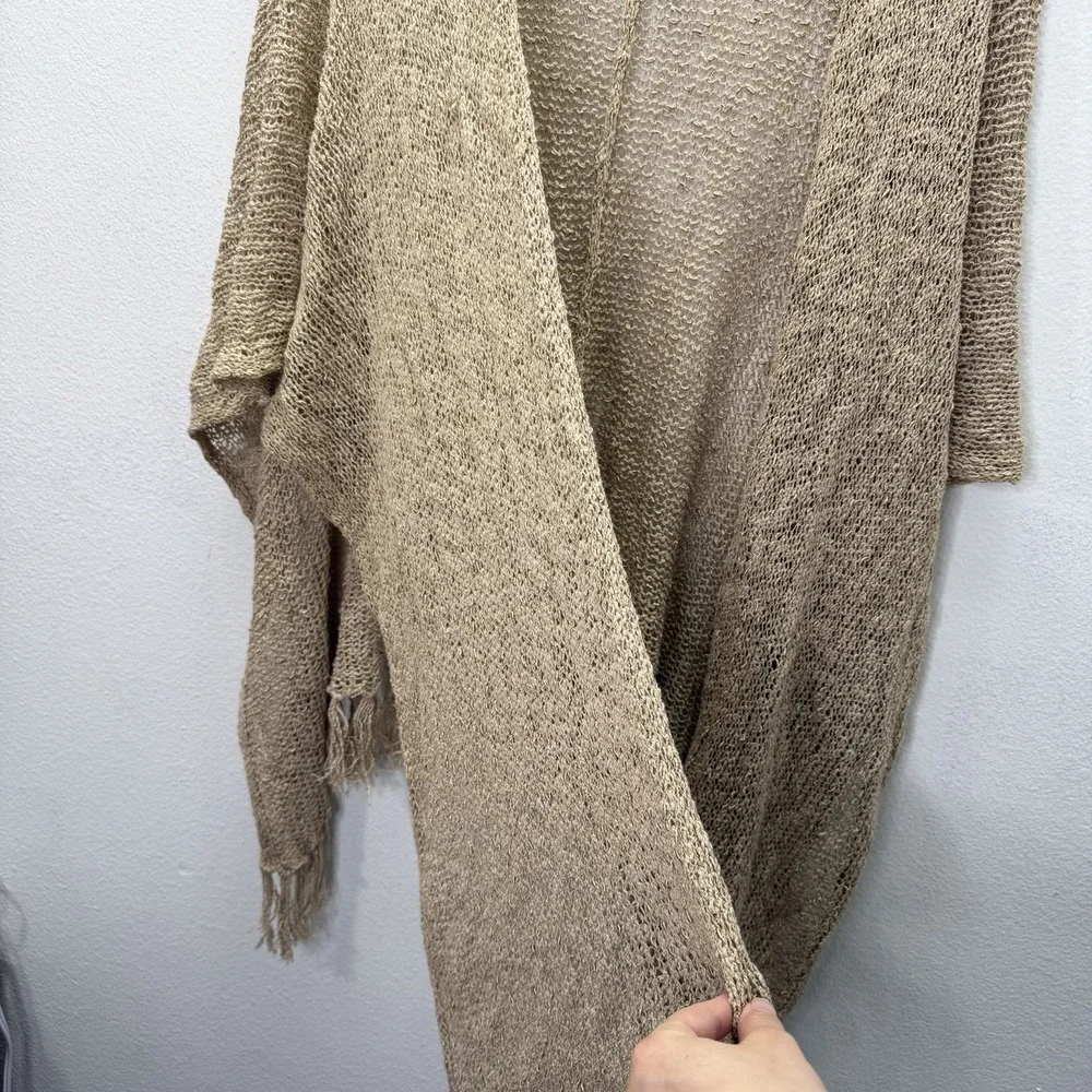 Coldwater Creek Womens Beige Fringed Shawl Wrap Boho Coastal Beachy Open Knit OS
